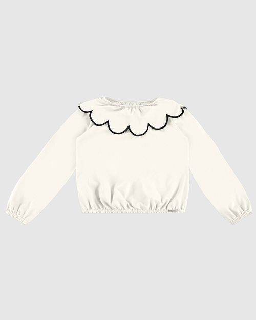 Blusa Menina Cropped Gola Bordada Em Algodão - Carinhoso