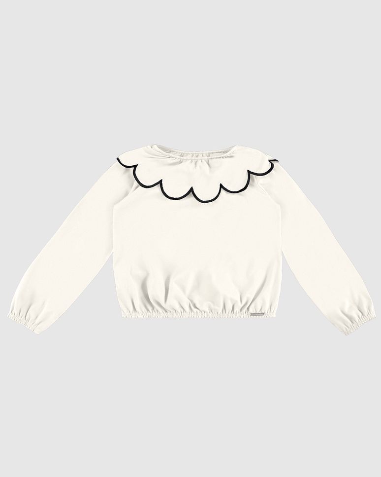 Blusa Menina Cropped Gola Bordada Em Algodão - Carinhoso