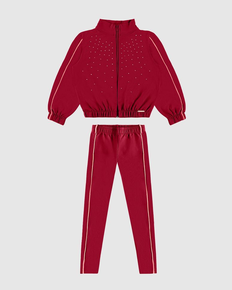 Conjunto Menina Jaqueta Com Strass Em Moletom Stretch Flanelado - Carinhoso