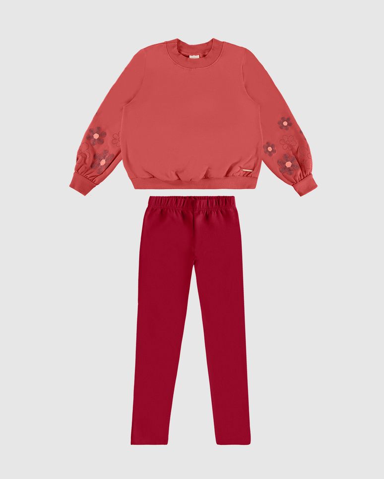 Conjunto Menina Blusão Estampa Na Manga Em Moletom Flanelado - Carinhoso