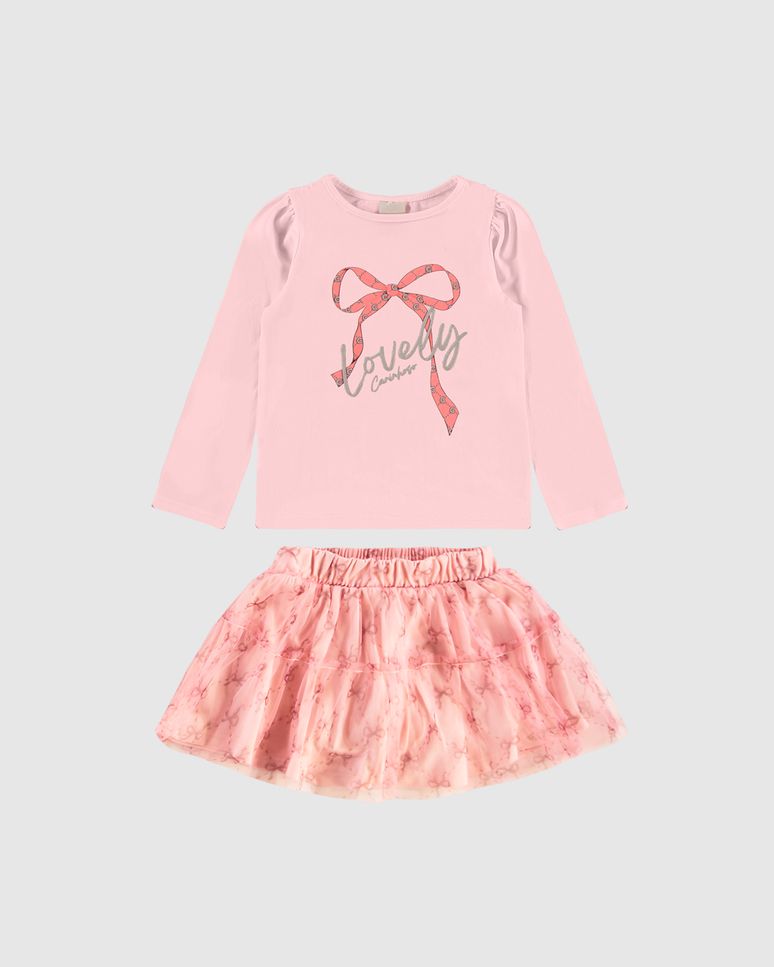 Conjunto Menina Blusa Lovely E Saia Em Tule - Carinhoso