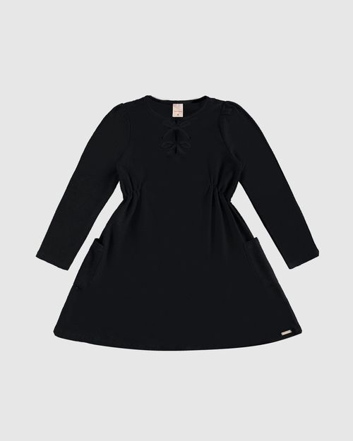 Vestido Menina Detalhe Laço Bolso Lateral Em Malha Texturizada - Carinhoso