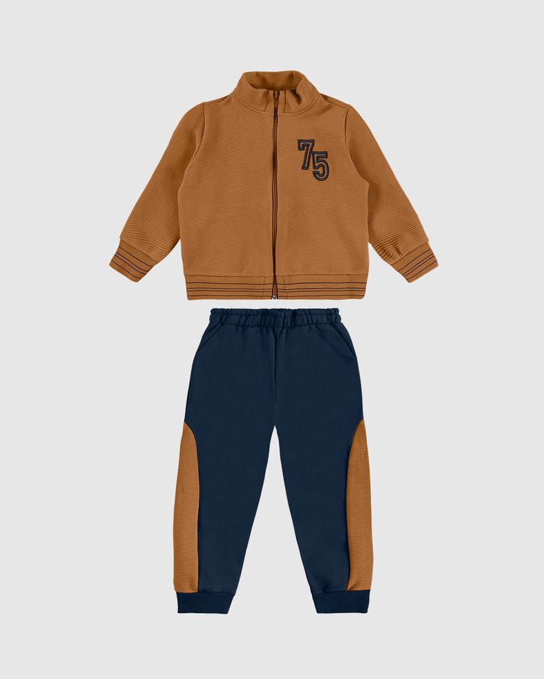 Conjunto Menino Jaqueta Gola Alta Em Malha Texturizada - Carinhoso