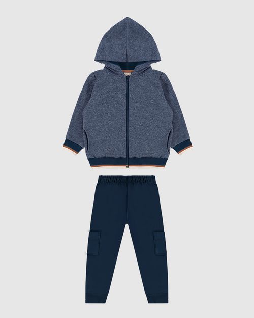 Conjunto Menino Jaqueta Com Capuz Em Moletom Rajado Flanelado - Carinhoso