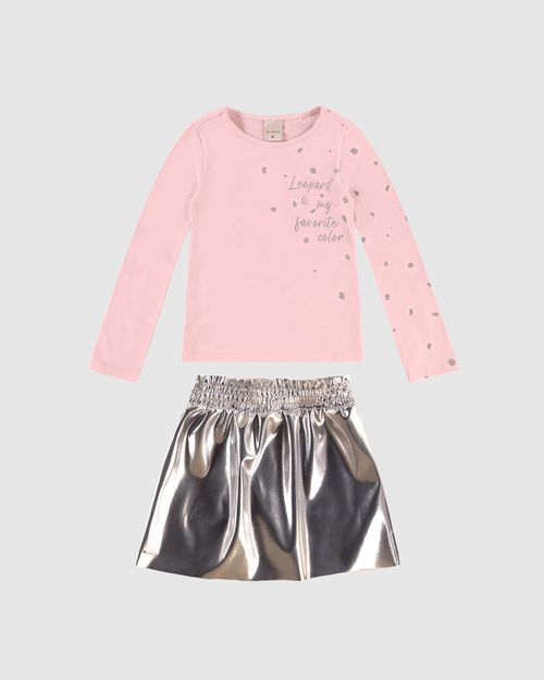 Conjunto Menina Shorts Saia Cós Elástico Em Corino - Carinhoso