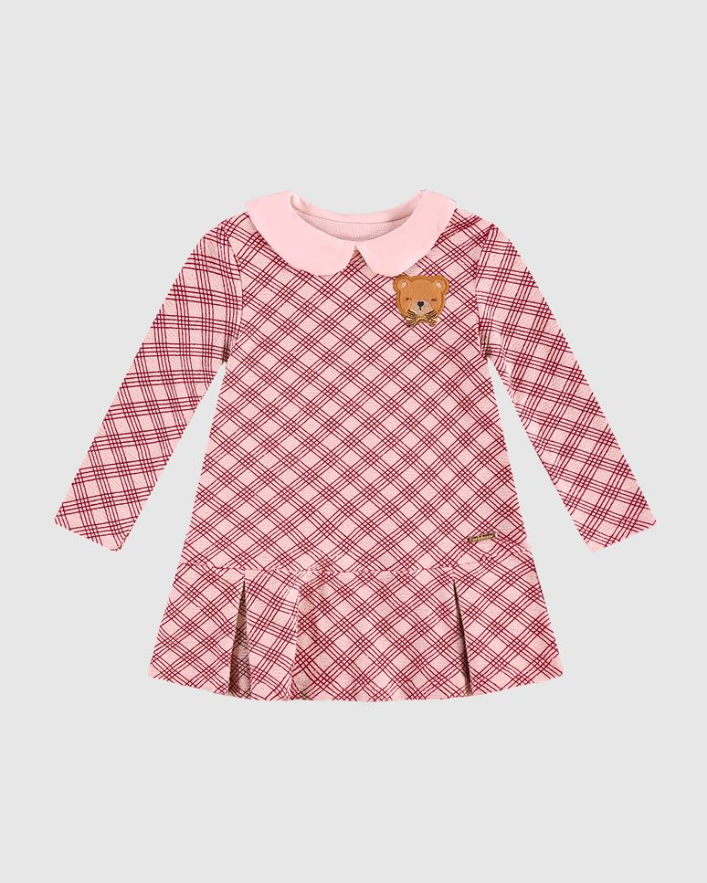 Vestido Menina Com Gola E Aplique Bordado Em Algodão - Carinhoso