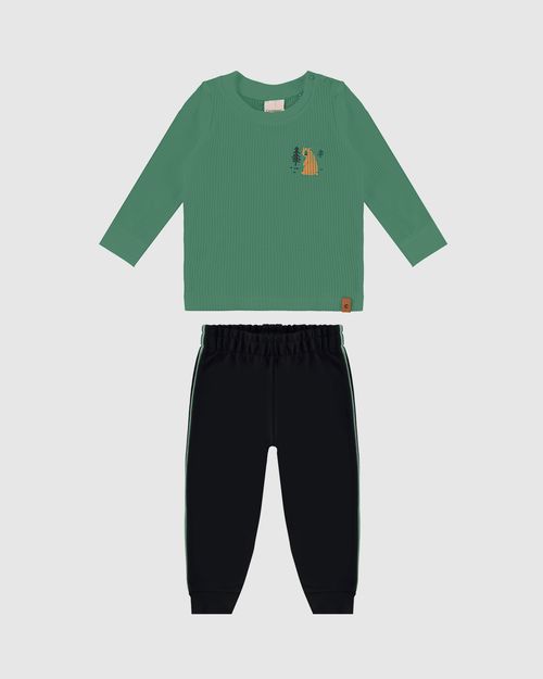 Conjunto Menino Camiseta Manga Longa Em Malha Texturizada - Carinhoso