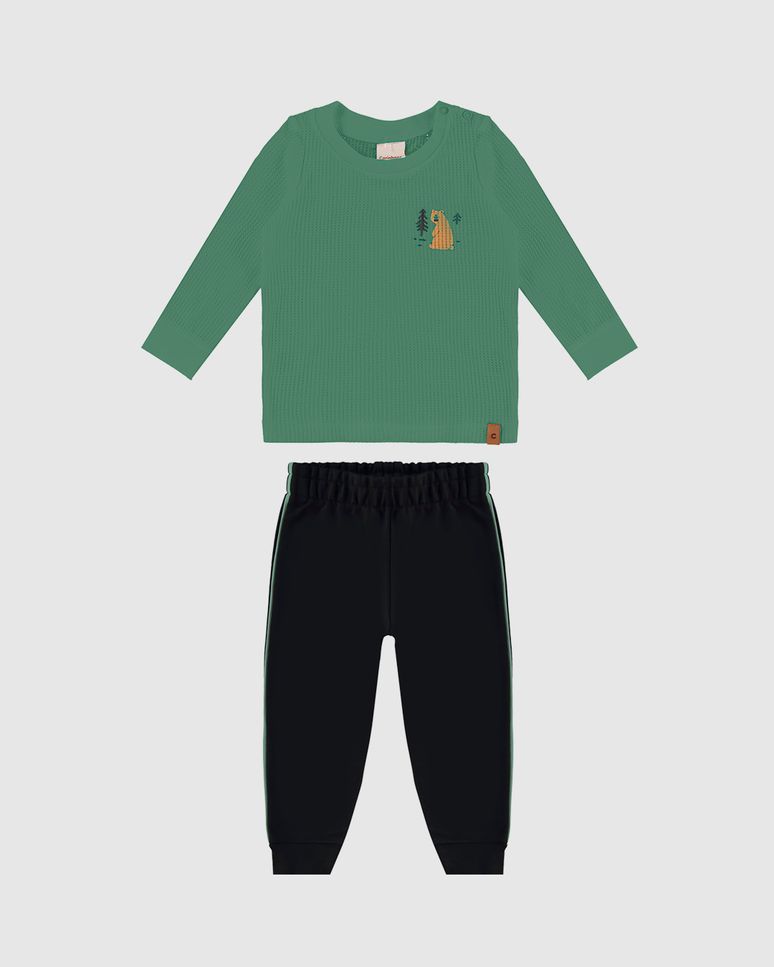 Conjunto Menino Camiseta Manga Longa Em Malha Texturizada - Carinhoso
