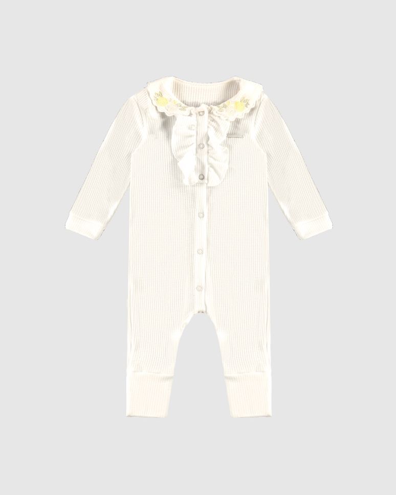 Macacão Menina Manga Longa E Babados Em Malha Texturizada - Carinhoso