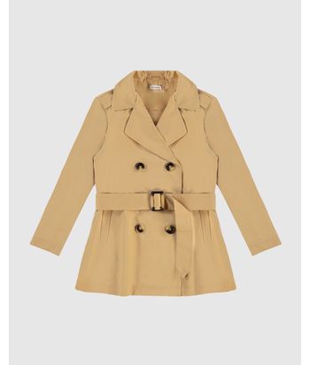 Trench Coat Menina Com Cinto Em Tecido Alfaiataria - Carinhoso