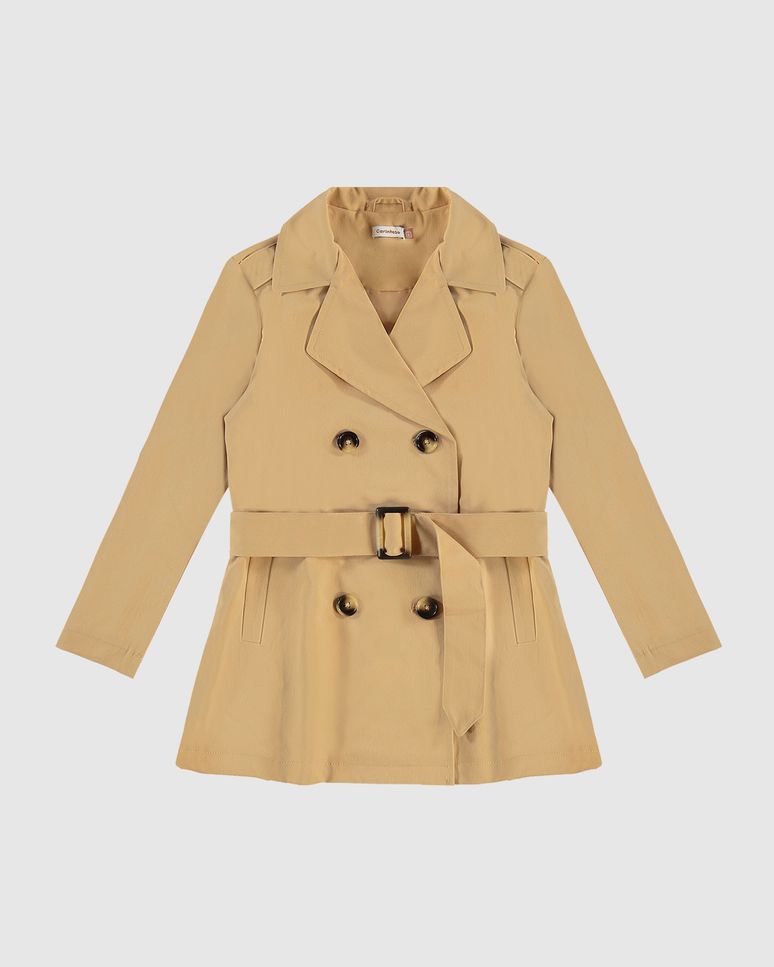Trench Coat Menina Com Cinto Em Tecido Alfaiataria - Carinhoso