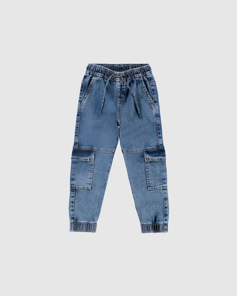 Calça Menino Jogger Cargo Em Jeans Super Elastano - Carinhoso