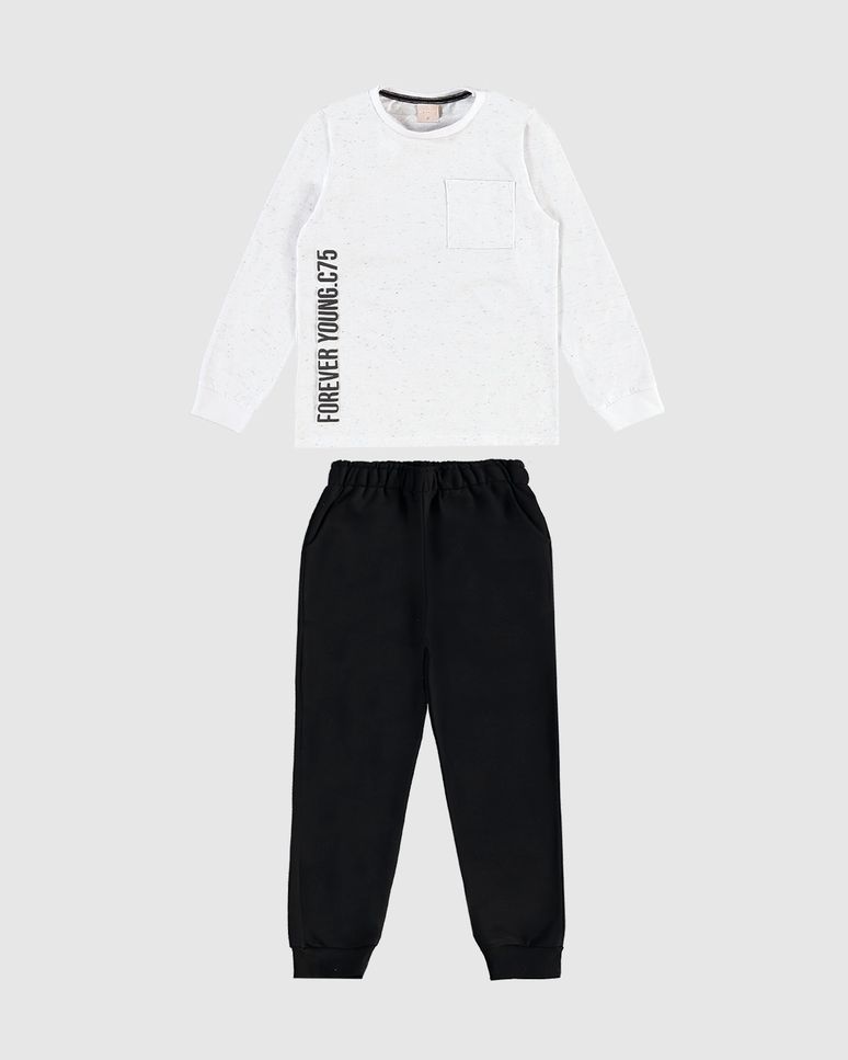 Conjunto Menino Camiseta Forever Young Em Malha Botonê - Carinhoso
