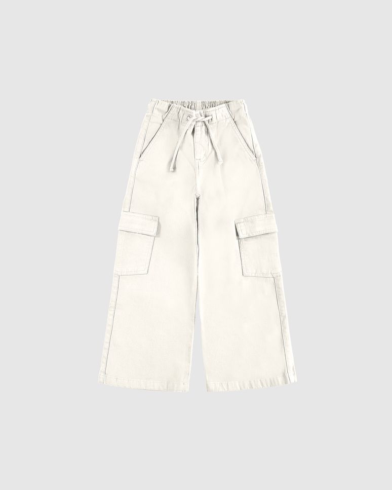 Calça Menina Wide Leg Cargo Em Sarja Com Elastano - Carinhoso