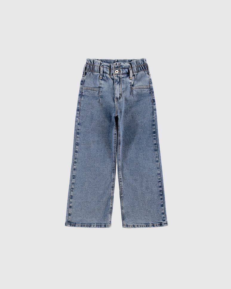 Calça Menina Wide Leg Cós Elástico Em Jeans Super Elastano - Carinhoso