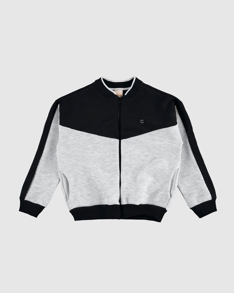 Jaqueta Bomber Menino Bicolor Em Jacquard Texturizado - Carinhoso