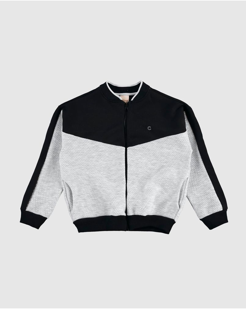 Jaqueta Bomber Menino Bicolor Em Jacquard Texturizado - Carinhoso