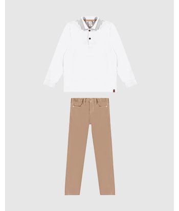 Conjunto Menino Camisa Polo Manga Longa Em Piquet Stretch - Carinhoso
