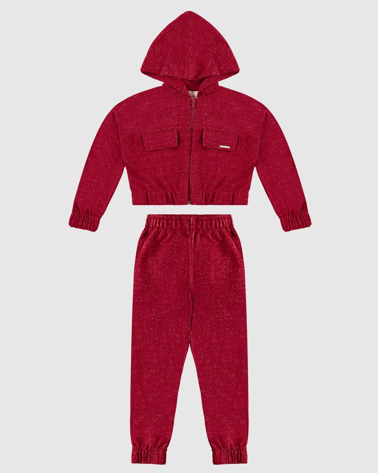 Conjunto Menina Jaqueta E Calça Jogger Em Moletinho Lurex - Carinhoso