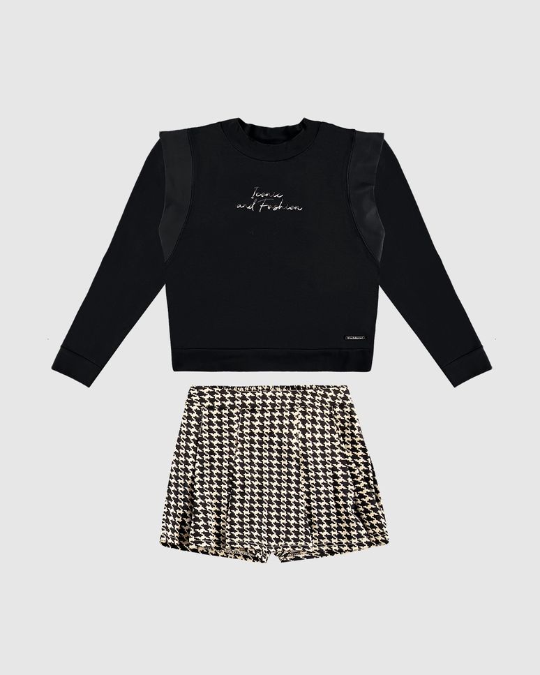 Conjunto Menina Blusa Manga Longa E Shorts Saia Estampado - Carinhoso