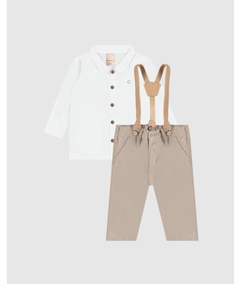 Conjunto Menino Camisa E Calça Com Suspensório Removível - Carinhoso