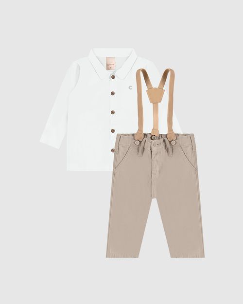 Conjunto Menino Camisa E Calça Com Suspensório Removível - Carinhoso