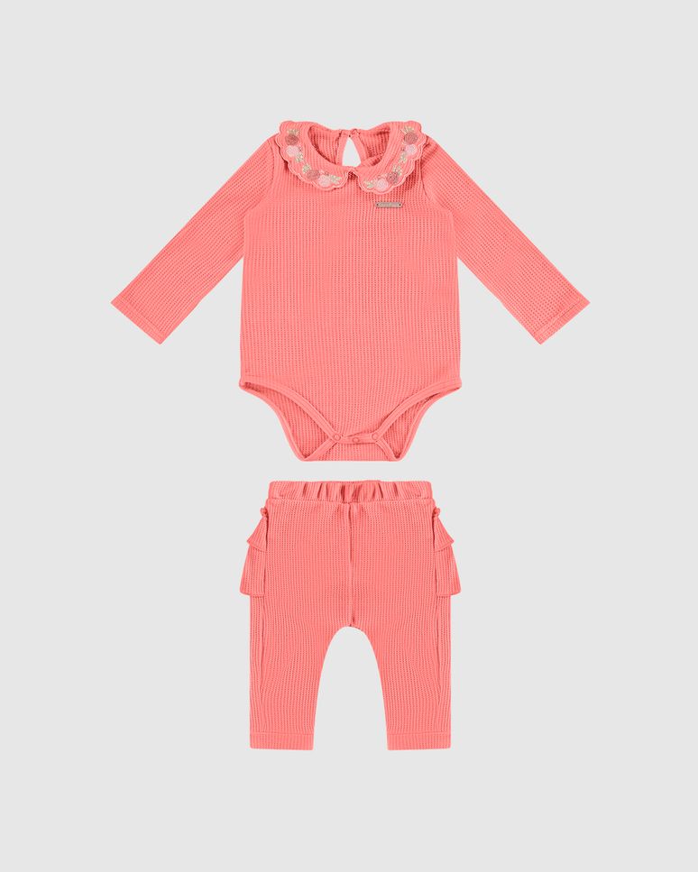 Conjunto Menina Body Gola Bordada E Calça Babados - Carinhoso
