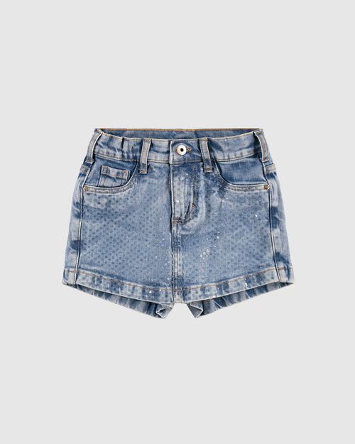 Shorts Saia Menina Bolso Funcional Em Jeans Com Elastano - Carinhoso