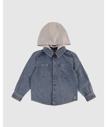 Camisa Menino Manga Longa Com Capuz Em Jeans Leve - Carinhoso