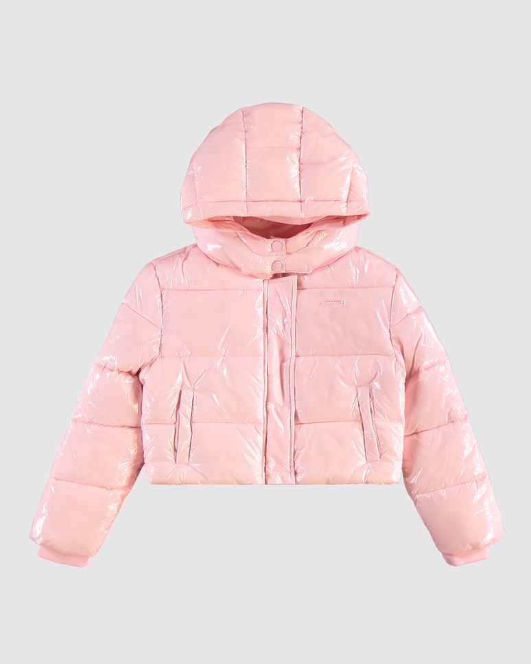 Jaqueta Menina Puffer Com Capuz Em Tecido Metalizado - Carinhoso