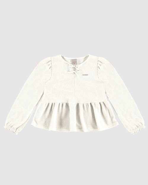Blusa Menina Bata Manga Longa Em Malha Texturizada - Carinhoso