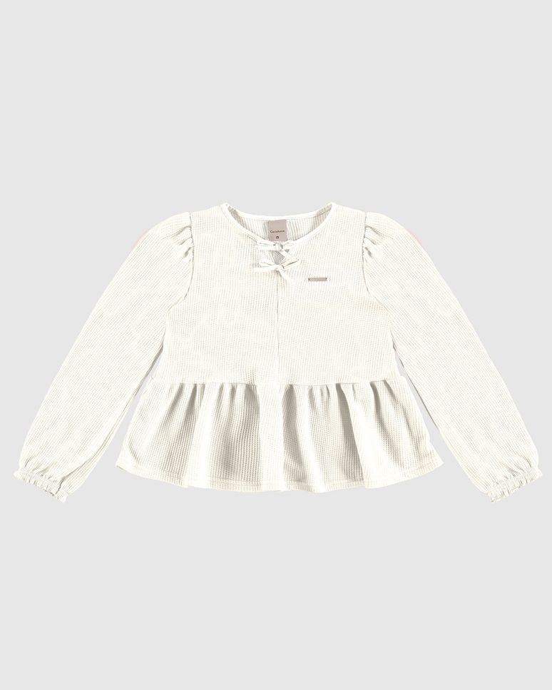 Blusa Menina Bata Manga Longa Em Malha Texturizada - Carinhoso