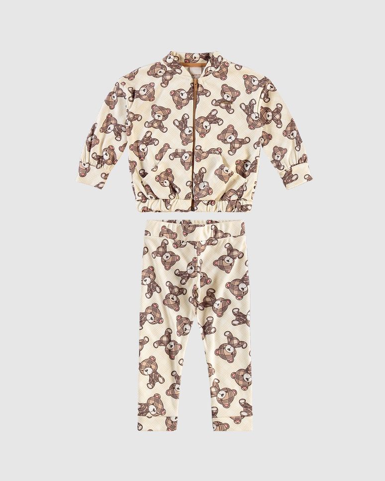 Conjunto Menina Jaqueta E Calça Estampa Ursinho Em Tecido Soft - Carinhoso