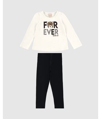 Conjunto Menina Blusa Estampa Forever E Legging Em Algodão - Carinhoso
