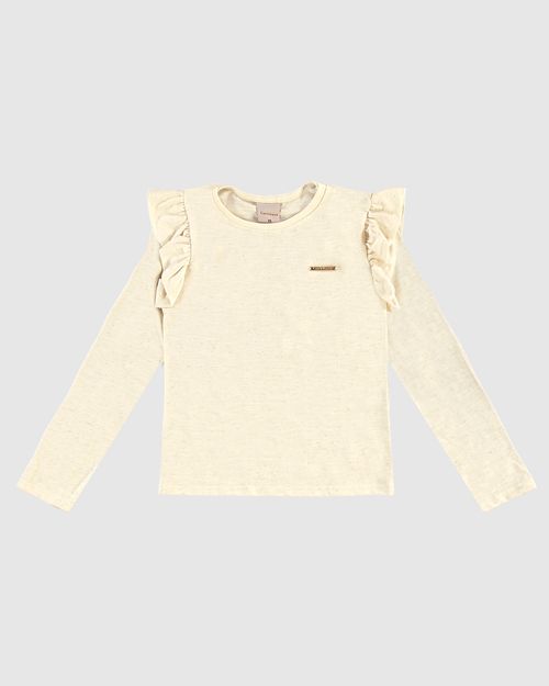 Blusa Menina Ombro Babados Em Malha Rajada Linho - Carinhoso