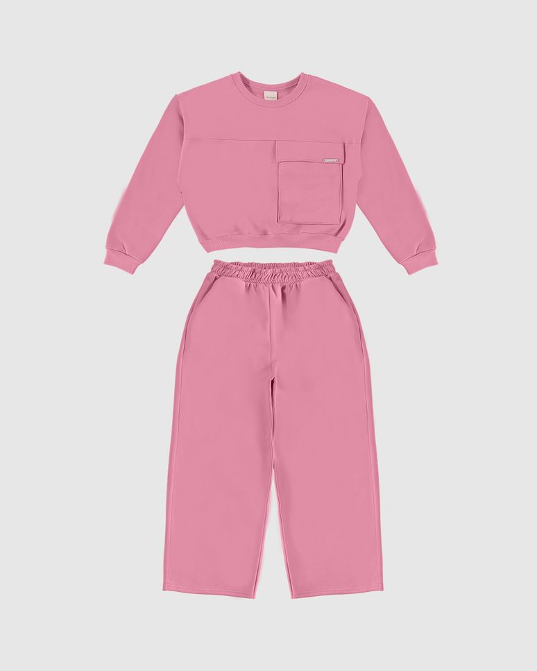 Conjunto Menina Blusão Com Bolso E Calça Em Moletom Flanelado - Carinhoso