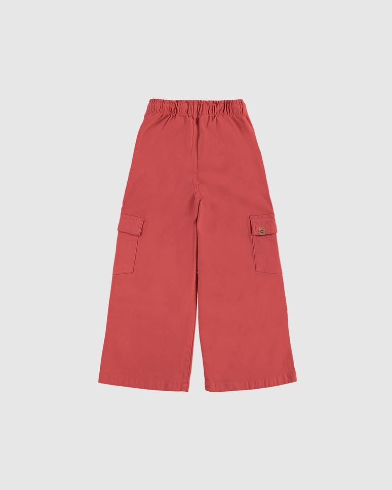 Calça Menina Wide Leg Cargo Em Sarja Com Elastano - Carinhoso