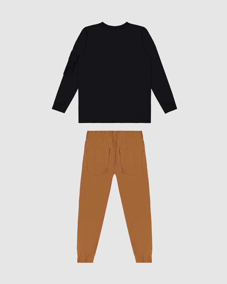 Conjunto Menino Camiseta Manga Longa Com Bolso Em Algodão - Carinhoso