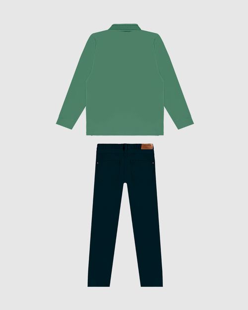 Conjunto Menino Camisa Polo Manga Longa Em Piquet Stretch - Carinhoso