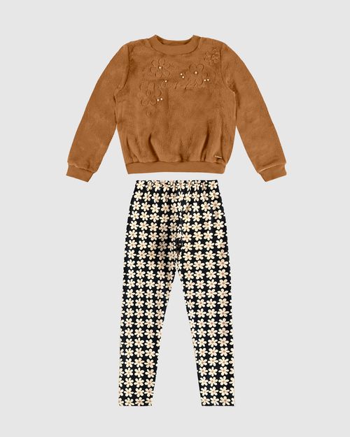 Conjunto Menina Blusão Pelúcia E Legging Estampada - Carinhoso