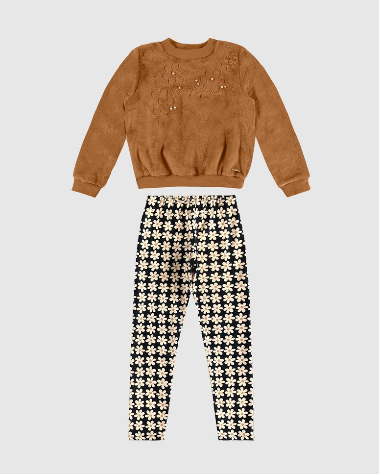 Conjunto Menina Blusão Pelúcia E Legging Estampada - Carinhoso