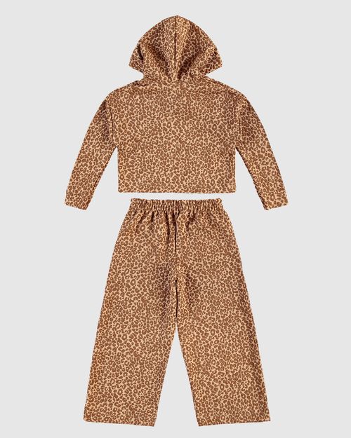 Conjunto Menina Blusão E Calça Animal Print Malha Jacquard Lurex - Carinhoso
