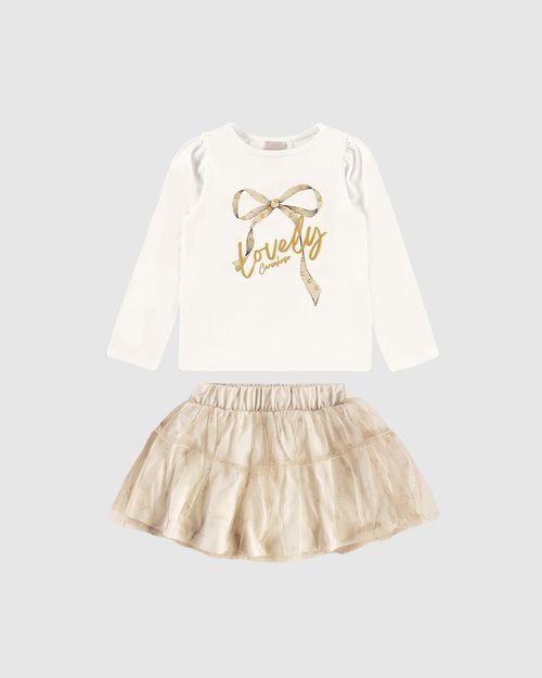 Conjunto Menina Blusa Lovely E Saia Em Tule - Carinhoso