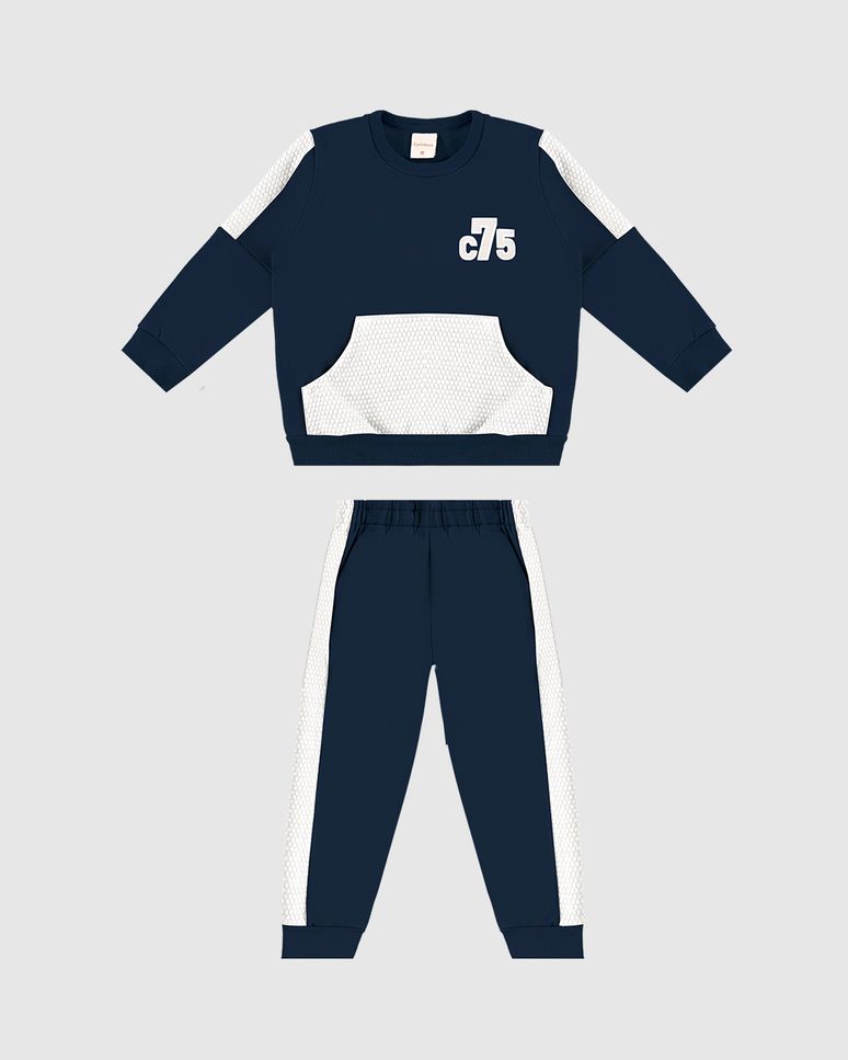 Conjunto Menino Blusão Bolso Canguru Em Moletom Flanelado - Carinhoso