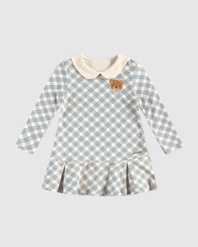 Vestido Menina Com Gola E Aplique Bordado Em Algodão - Carinhoso