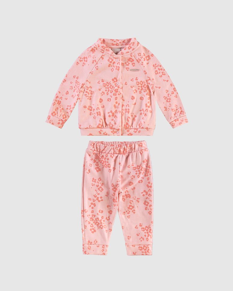 Conjunto Menina Animal Print Casaco E Calça Em Poliéster Soft - Carinhoso