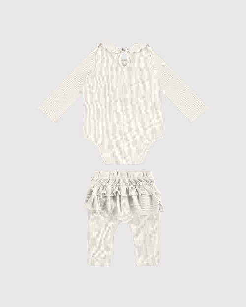 Conjunto Menina Body Gola Bordada E Calça Babados - Carinhoso