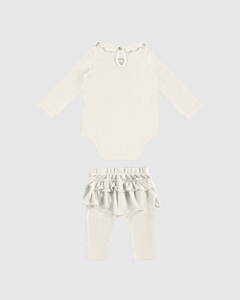 Conjunto Menina Body Gola Bordada E Calça Babados - Carinhoso