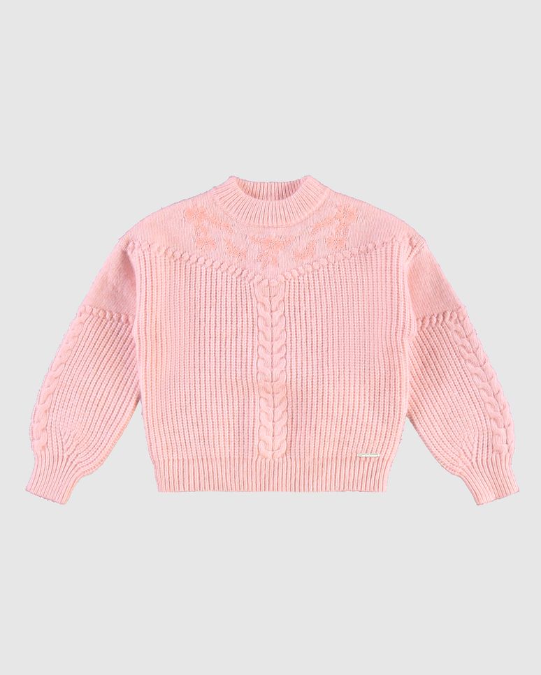 Blusão Menina Estampa Bordada Frontal Em Tricô - Carinhoso