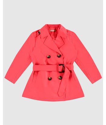 Trench Coat Menina Com Cinto Em Tecido Alfaiataria - Carinhoso